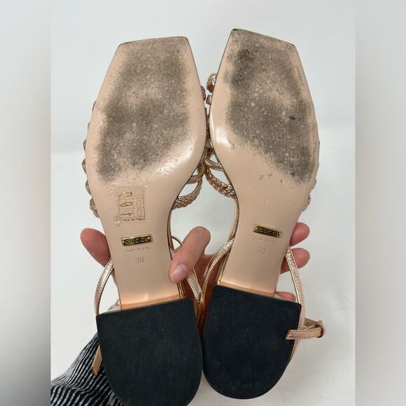 Gucci Ketty Horsebit Braided Metallic Sandals Pink size 38 EU 8 US - Picture 9 of 11